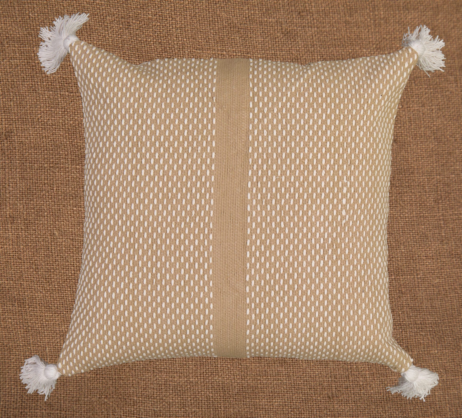 Hand woven scatter cushion cover  60 x 60cm - White Zen pattern on Stone